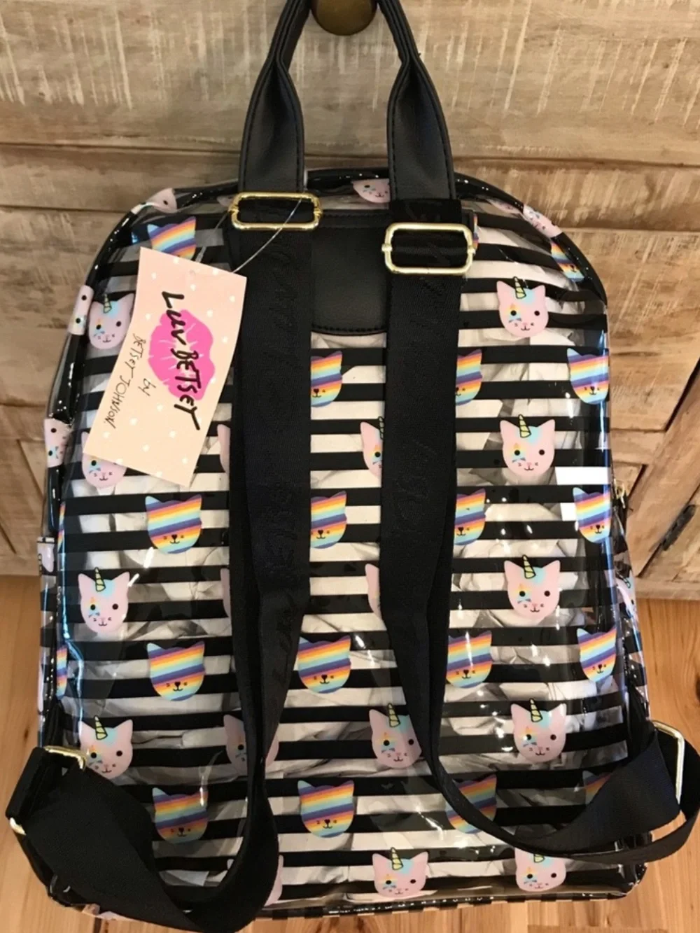 BETSEY JOHNSON Clear Striped Rainbow Unicorn Kitty Cat Backpack